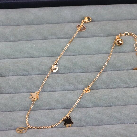 "Rose Gold Anklet with Peace & Charm Motifs,XPAL1035 - Picture 9 of 12